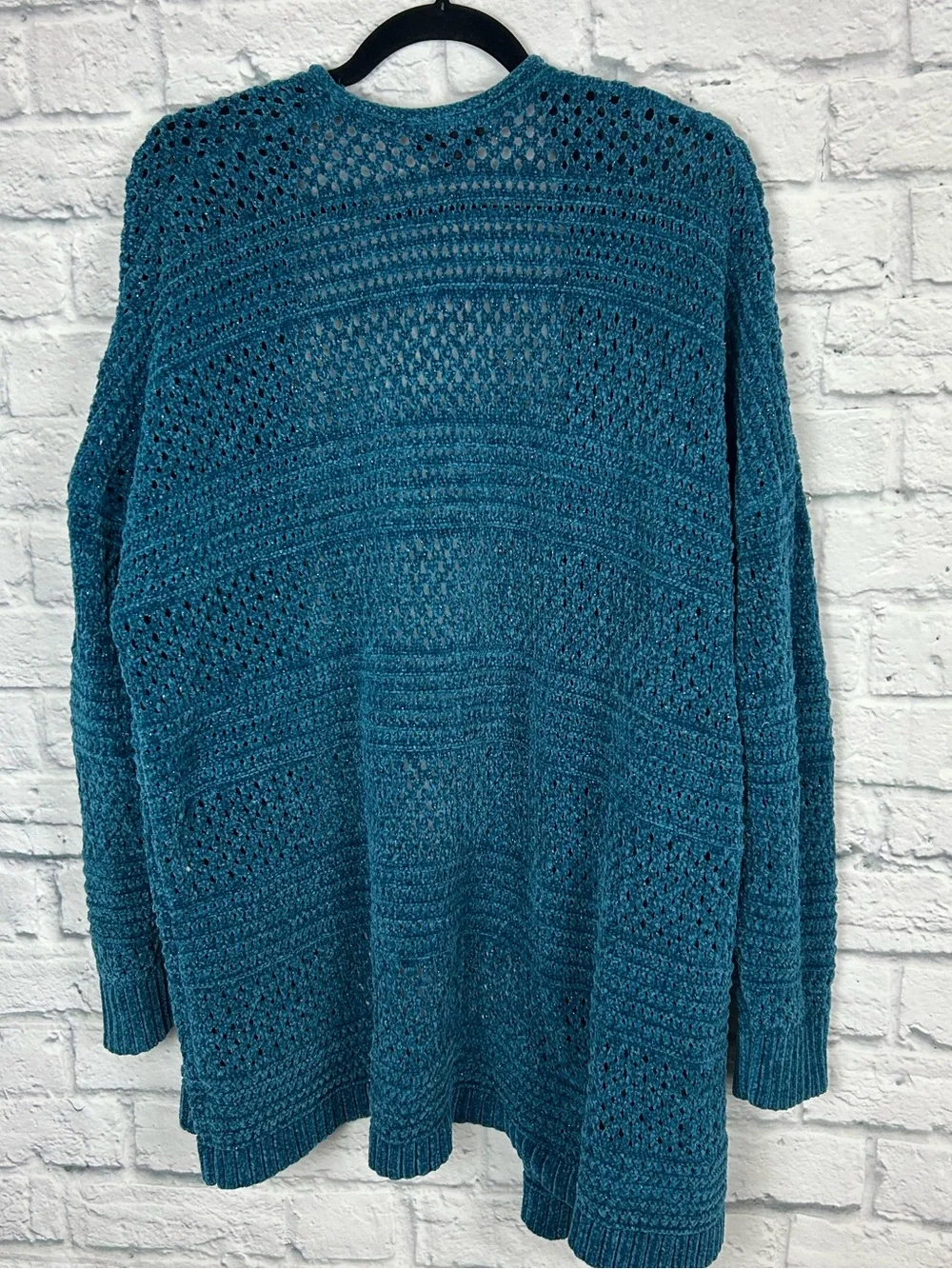 Lane Bryant Open Knit Chenille Cardigan Teal Blue Sparkle 22/24 Plus Size